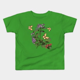 botanical illustration of a plant with berries and a butterfly Kids T-Shirt